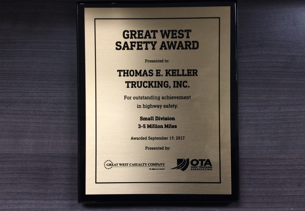 Keller Trucking and Affiliate of Keller Logistics Group Safety Award