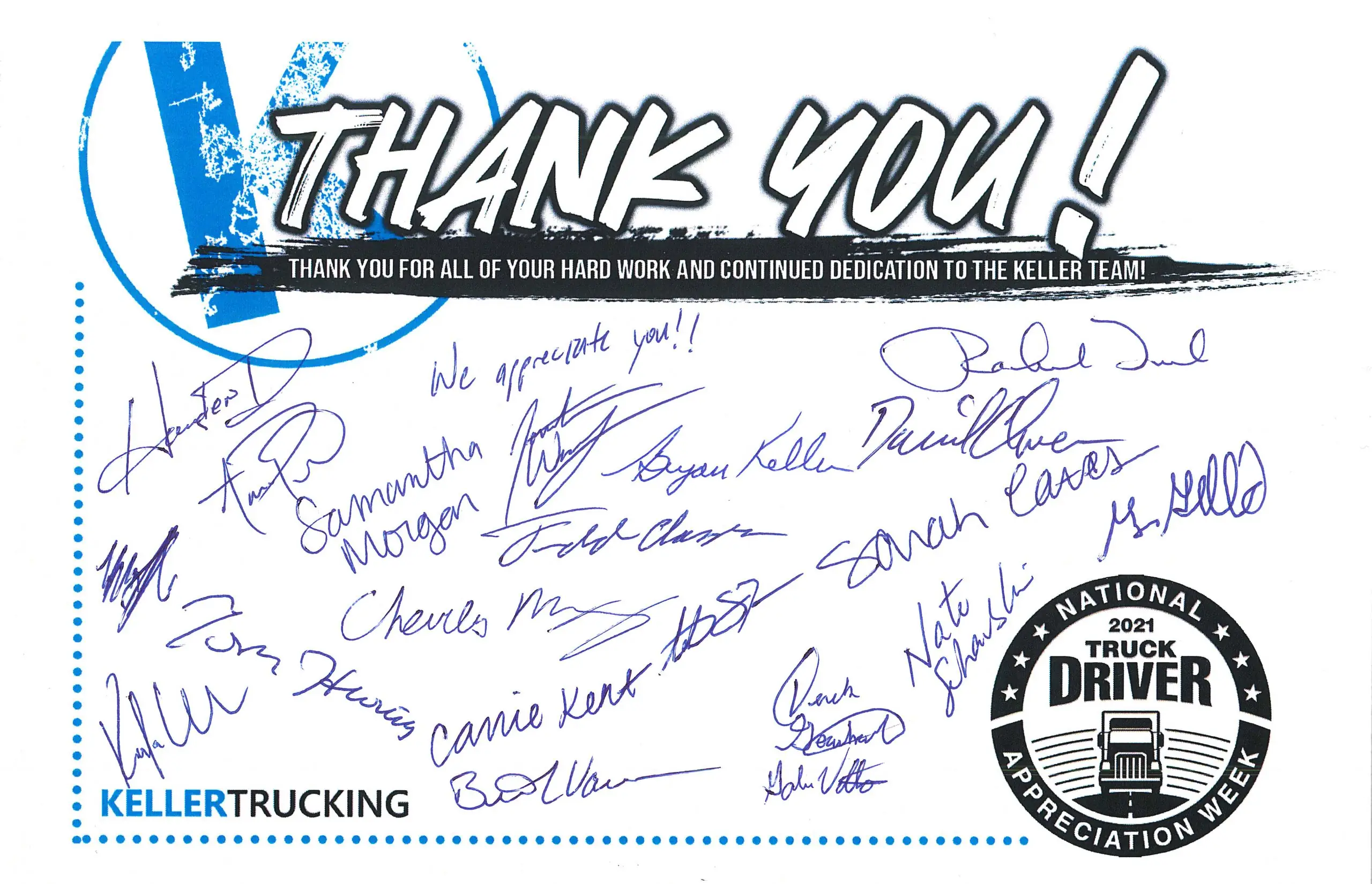 Keller Trucking Thank You Card