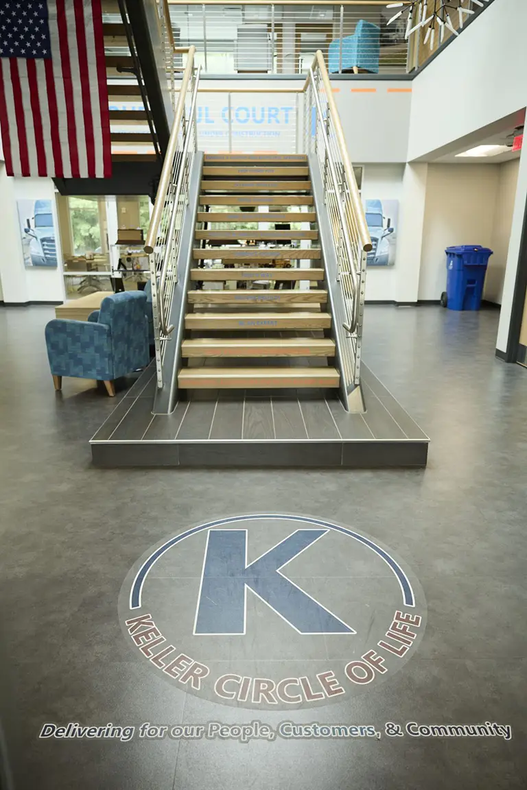 Keller Logo In Front Of Stairs